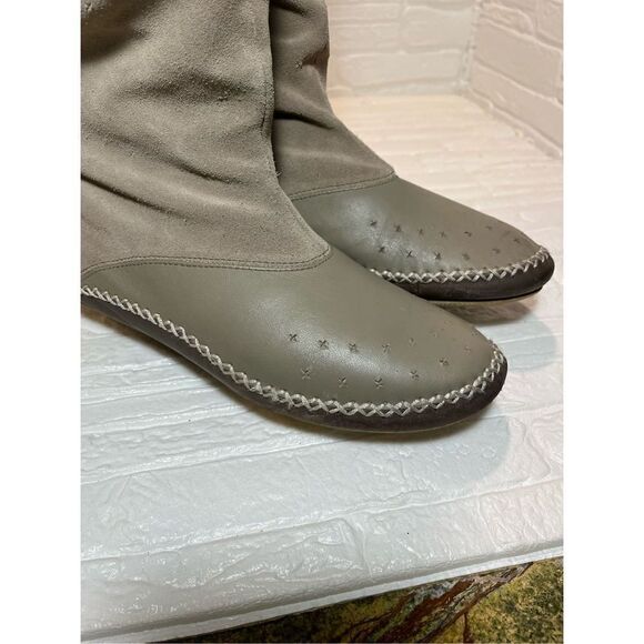 LACOSTE Cara Grey Beige Suede Leather Mid Calf Moccasin Slouch Boots - Picture 8 of 14